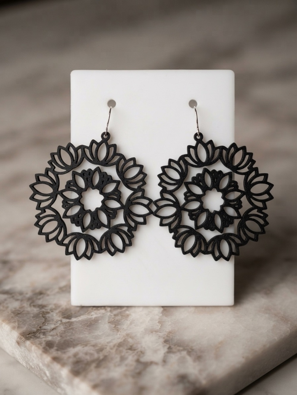 Black Floral Cutout Dangle Earrings - Women Accessories